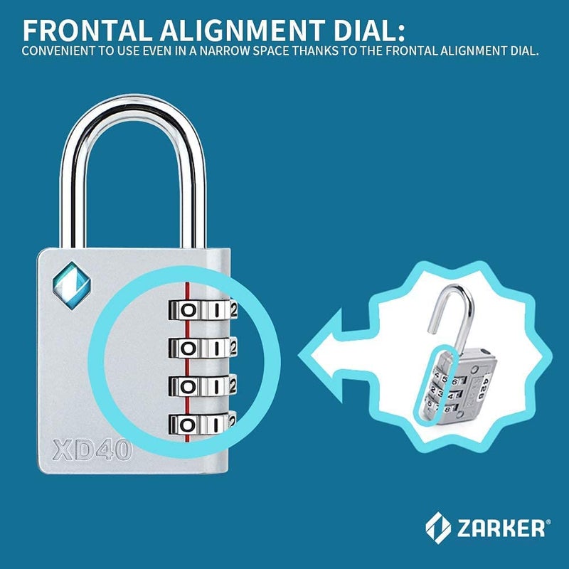 Zarker قفل مركب من زاركر XD40، قفل مكون من 4 أرقام لخزانة الرياضة في صالة الألعاب الرياضية المدرسية، سياج، صندوق أدوات، حقيبة، تخزين بمشبك (عبوة واحدة، أصفر) - Image 5